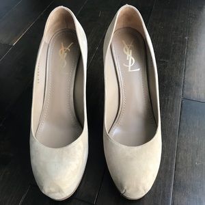 Yves Saint Laurent Tribute Cream Suede Heels